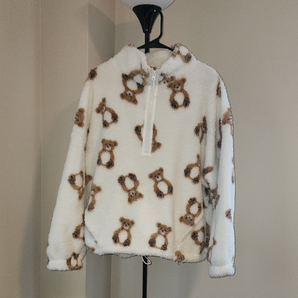 No Boundaries White and Brown Teddy Sweater